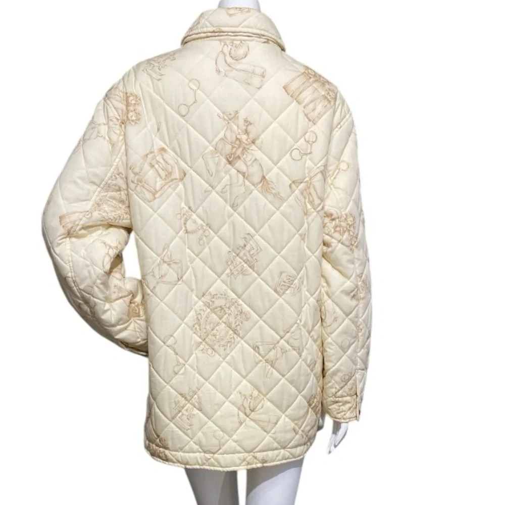Lauren Ralph Lauren Quilted Cream Equestrian Print Button Utility Jacket Medium